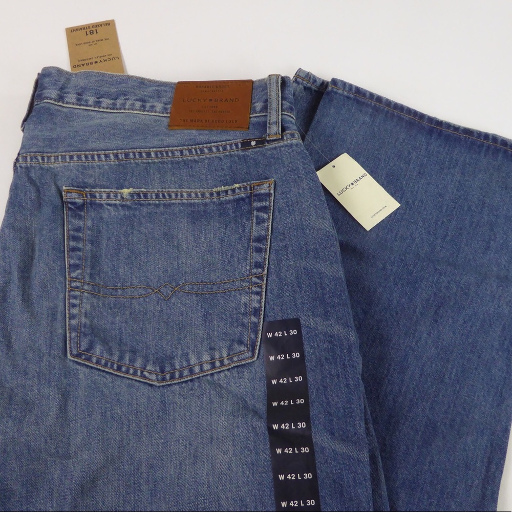Lucky Brand 181 Relaxed Straight Denim Jeans NWT Whiskered / Distressing